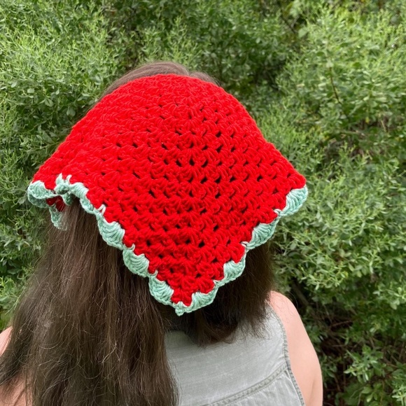 Strawberry Bandana | Handmade Crochet Cotton Bandana - Picture 3 of 4